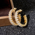 Gold Tone Double Row Crystal C Hoop Earrings Polished Metal Earrings view 5