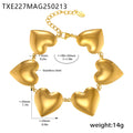 Bold Puffy Heart Link Necklace And Bracelet Gold Steel Two Tone view 7