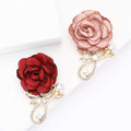 Fabric Rose Brooch with Crystal Loop in Pink and Red view 1