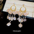 Pink Petal Chandelier Earrings With Crystal Accents view 2