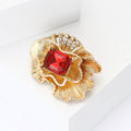 Gold Ruffled Flower Brooch Emerald Cut Red or Green view 3