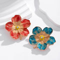 Red Gold Tone Flower Crystal Enamel Two Designs Metal Brooch Pin view 5