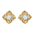 Gold Floral Clear Crystal Geometric Stud Clip Earrings view 5