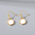 Gold Tone Long Crystal Hook Earrings with Geometric Charms view 2