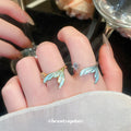 Blue Enamel Mermaid Tail Open Rings Clear Stone Gold Silver Two view 1