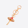 Gold Ballerina Keychain Red Enamel Rhinestone Skirt view 5