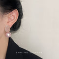 Pink Enamel Geometric Plate Large Pink Pearl Studs view 2