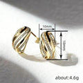 Gold Twisted Multi Band Clear CZ Pave Stud Earrings view 4