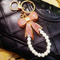 Full Crystal Bow Keychains with Plain Pearl Strand and Fortune Loop Options view 11