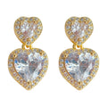 Gold Silver Double Heart Halo Zircon Drop Stud Earrings view 5