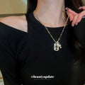 Rhinestone Dog Tag Cross Pendant Necklace Gold Silver Two view 2