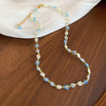 Gold Tone Blue White Green Beaded Flower Necklace Bracelet Ring view 8