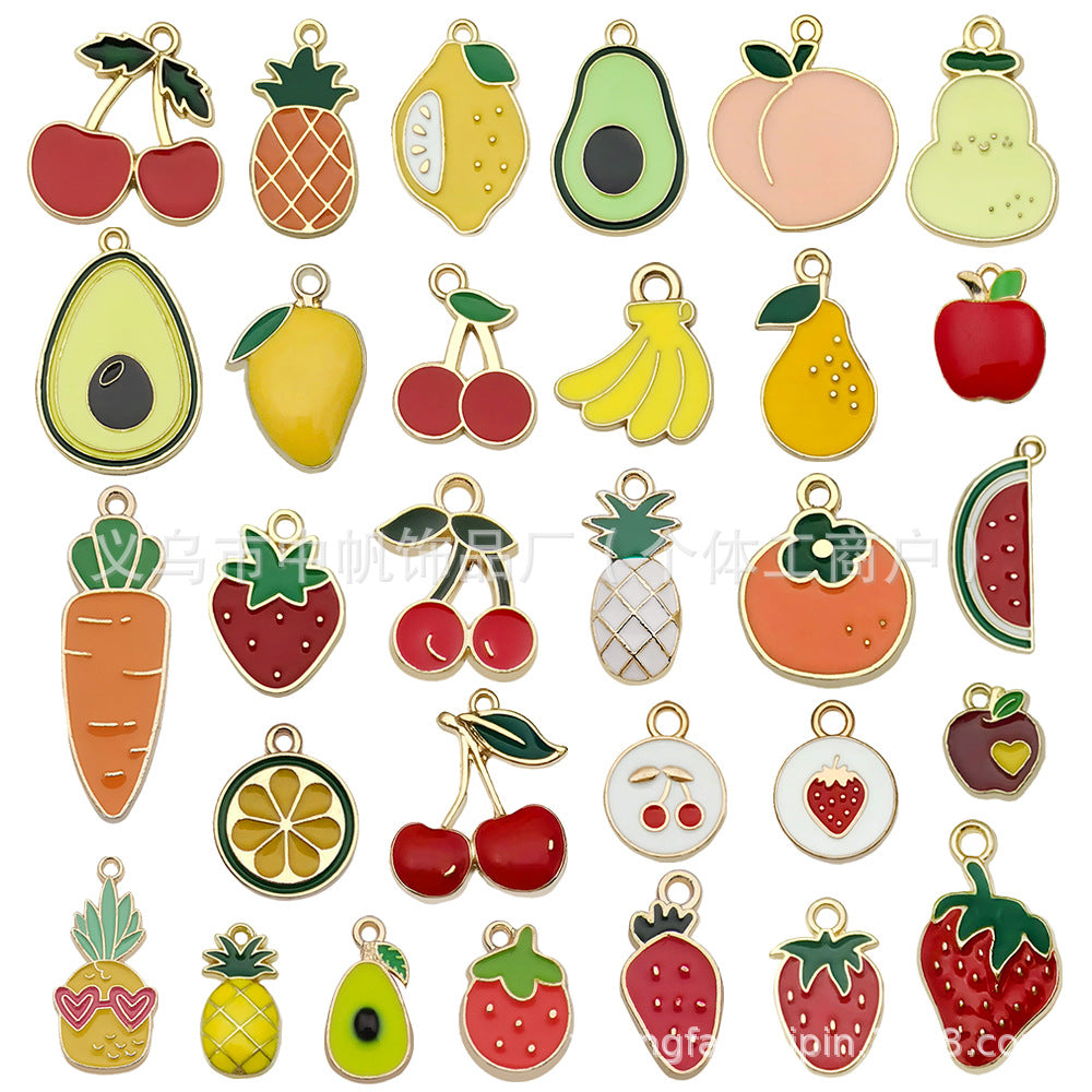 Enamel Zinc Alloy Pineapple Strawberry Cherry Apple Watermelon Charm Pendant for DIY Jewelry