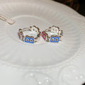 Gold Ring Charm Huggie Earrings with Sculpted Polished Metal Details view 7