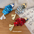Blue Shell Disc Fish Duckbill Hair Clip Silver Head view 4