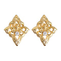 Gold Openwork Iris Flower Diamond Shape Stud Earrings view 5