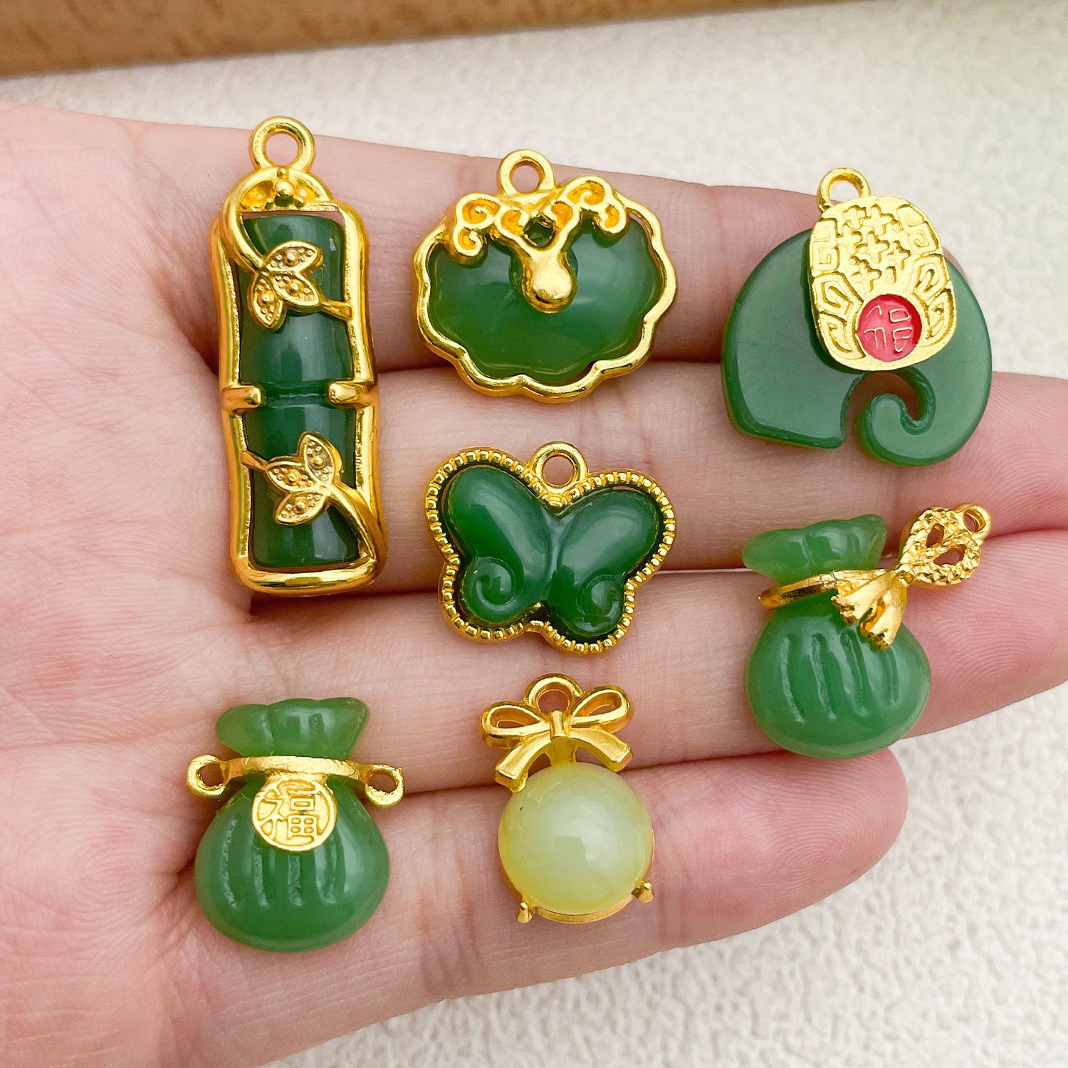 Glass Jade Look Peace Buckle Bead Charm Pendant for DIY Bracelet Necklace Jewelry Making