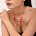 Enamel Christmas Tree Garnet Bead Charm Necklace Gold view 4