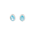 Aqua Blue Oval Clear Halo Silver Tone Stud Earrings view 4