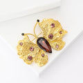 Textured Crystal Butterfly Brooch in Detailed Metal and Crystal Design view 2