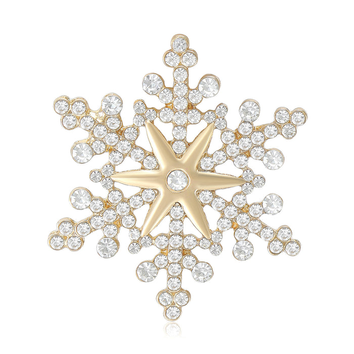 Crystal Snowflake Brooch With Faceted Crystals And Polished Metal Details