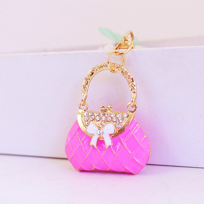 Rhinestone Bow Enamel Keychain Handbag Charm Gift for Women