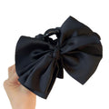 Black Satin Fabric Bow Hair Claw Clip Plastic Base view 5