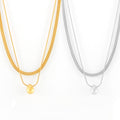 Gold Steel Double Layer Herringbone Bead Drop Necklace view 5