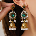 Four Color Clear Halo Gold Tone Jhumka Bell Dangle Earrings view 3