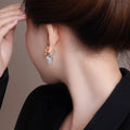 Two Tone Folded Petal Flower Stud Earrings with Crystal Centers view 4