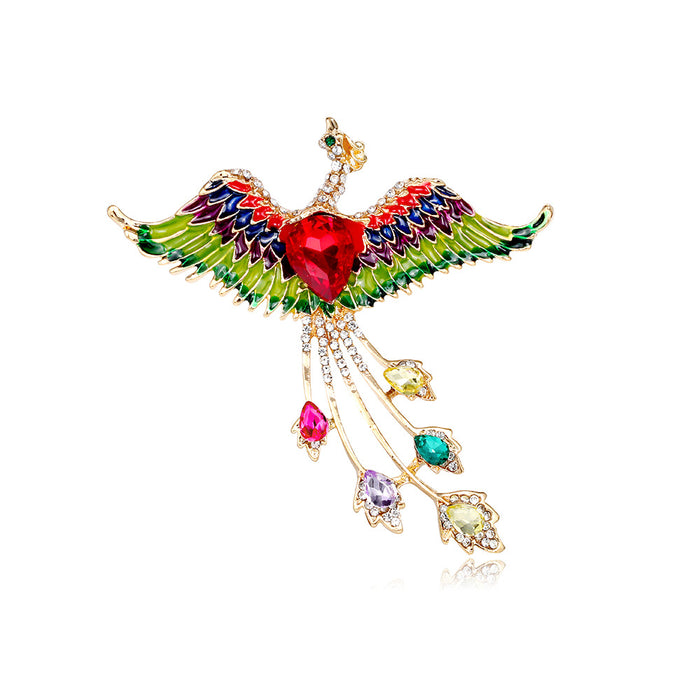 Red Gold Tone Phoenix Enamel Metal Brooch Pin for Jackets and Lapels