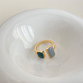 Gold Geometric Open Ring Gray Teal Enamel Rectangle Ends view 4