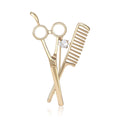 Scissors And Comb Crystal Brooch In Gold And Silver Tones view 5