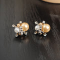 Champagne Pearl Look Crystal Cluster Small Stud Earrings view 2