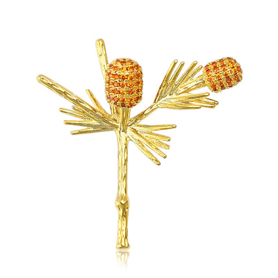 Gold Tone Pine Branch brooch shown in front product view