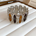 Oval Enamel Stretch Bracelets With Greek Key Motif view 7