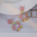 Pink Round Top Colorful Dot Clear Ring Statement Earrings view 6