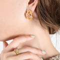Gold Steel Geometric Oval Earrings Dual Square Stones view 4