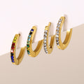 Small Gold Zircon Hoop Earrings Multicolor Clear Stainless Steel view 4