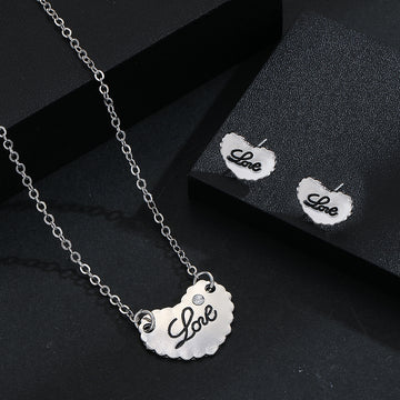 Silver and Gold Love Heart Pendant Necklace Stud Earrings