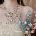 Multi Strand Shell Chip Crystal Bead Necklace Cream view 1