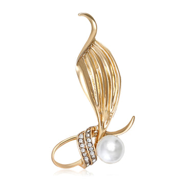 Leaf Brooch with Pearl-look Accent In 2 Color Variants