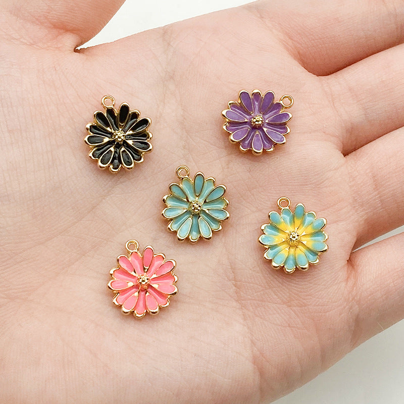 Enamel Zinc Alloy Flower Enamel Charm Pendants