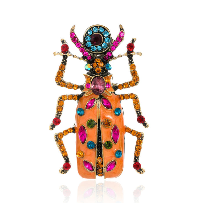 Red Gold Tone Beetle Crystal Enamel Four Designs Metal Brooch Pin