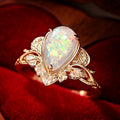 Champagne Gold Leaf Base Teardrop Faux Opal Accent Ring view 2