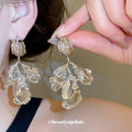 Textured Leaf And Crystal Drop Earrings Fashion Jewelry view 3