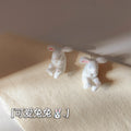 White Flocked Velvet 3D Sitting Bunny Stud Earrings view 3