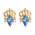 Gold Tone Aqua Iris Motif Clear Stone Stud Earrings For Women view 5