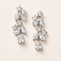 Silver Tone Leaf Cluster Drop Earrings with Clear Stones view 2