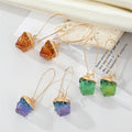 Gold Tone Irregular Resin Stone Long Hook Earrings in Two Colors view 1